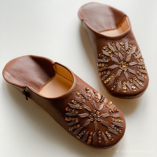 Babouche Spangle Cafe// dear Morocco original leather slippers