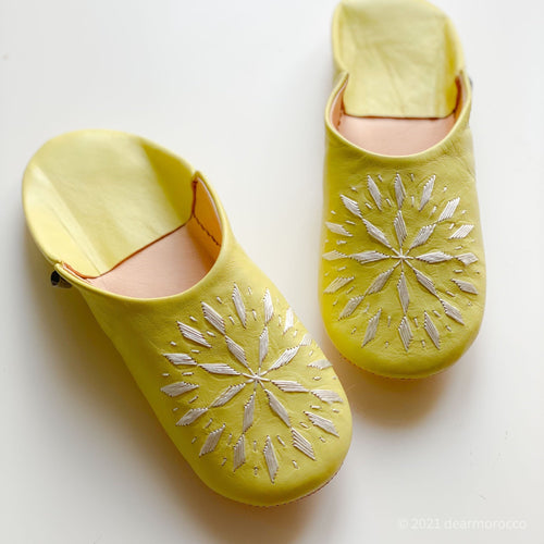 Babouche Embroidery Lemon Grass// dear Morocco original leather slippers
