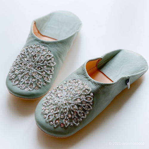 Beads Babouche Mariage grey// dear Morocco original leather slippers