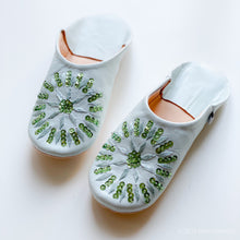 Load image into Gallery viewer, Babouche Spangle Pale Blue x green  // dear Morocco original leather slipper
