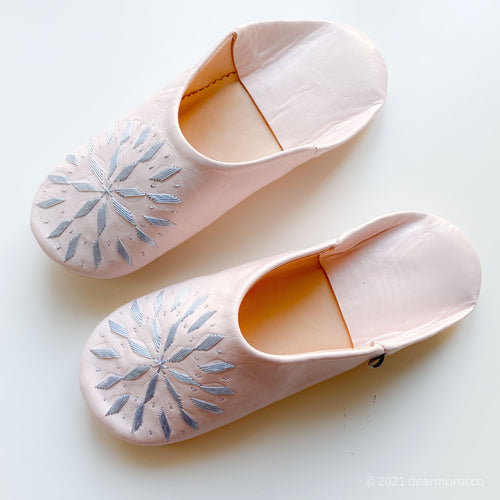 Babouche Embroidery Rose water// dear Morocco original leather slippers