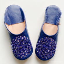 Lade das Bild in den Galerie-Viewer, Beads Babouche Twilight Blue// dear Morocco original leather slippers
