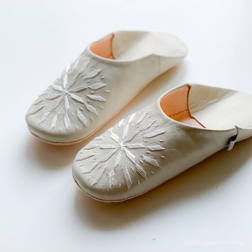 Babouche Embroidery Shirakaba// dear Morocco original leather slippers