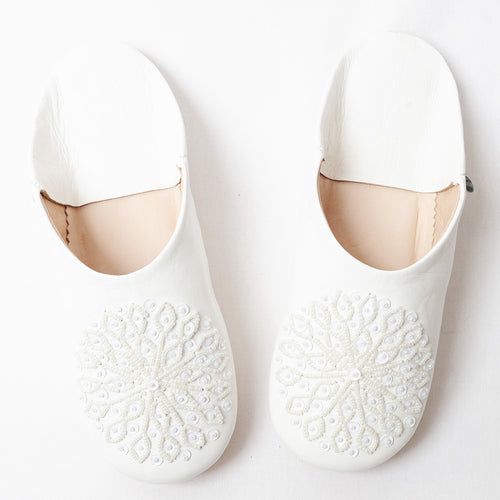 Beads Babouche White// dear Morocco original leather slippers